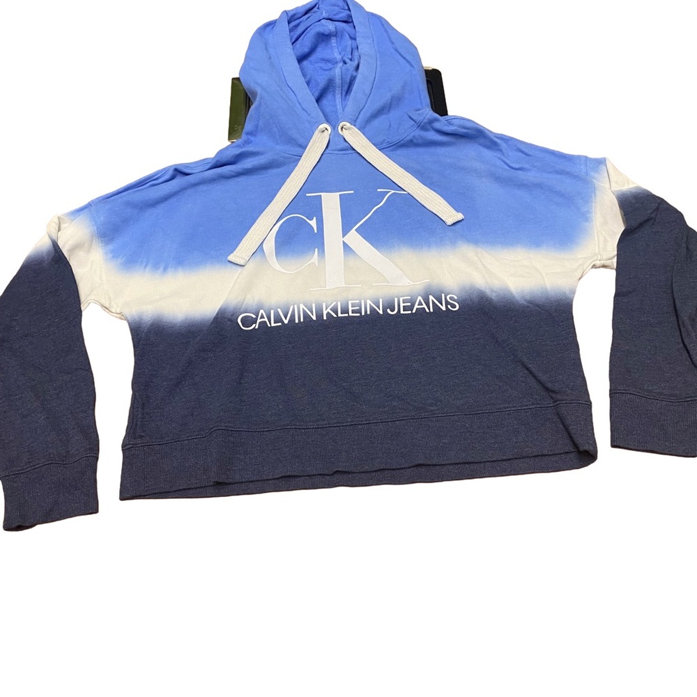Calvin Klein Jeans Blue, White & Navy Tie Ombre Cropped Size Small Hoodie